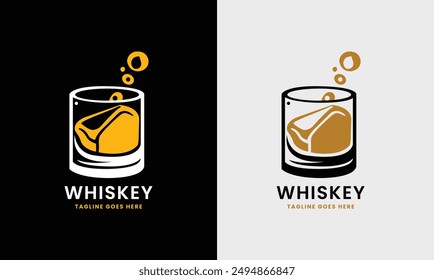 Drinking glass, whiskey bar party glass, water simple café cup fresh hotel restaurant logo design sample idea