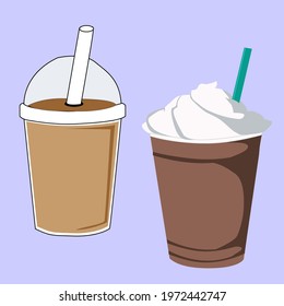 Drinking glasses, coffee drinking, hot drinks, cold drinks, illustration for beverage promotion