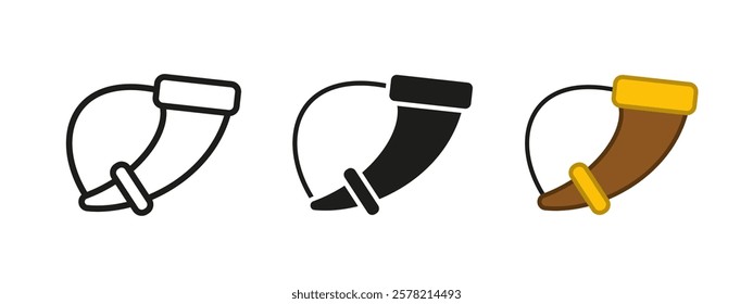 Drinking horn icon. Viking battle bullhorn vector illustration. Hunter blowing horn signal symbol. Barbarian medieval trumpet sign. Historic nordic props pictogram. War horn isolated concept.