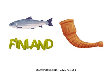 Drinking Horn and Salmon Fish as Finland Symbol and Attribute Vector Set