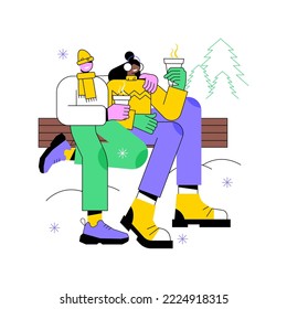 Drinking hot chocolate isolated cartoon vector illustrations. Couple drinking warming cocoa with marshmallows, friends having fun on winter holidays, cups of hot chocolate vector cartoon.