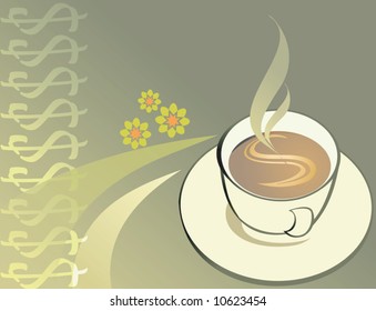 drinking hot dollar coffee with flowers	