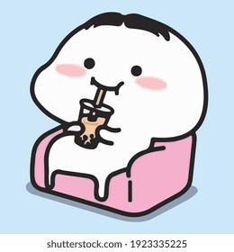 drinking a juice cute cartoon kid vector art