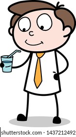 Drinking Juice - Office Businessman Employee Cartoon Vector Illustration