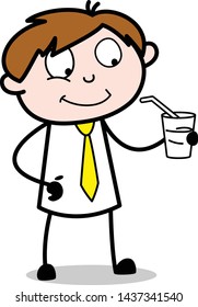 Drinking Juice - Office Salesman Employee Cartoon Vector Illustration