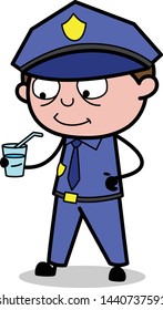 Drinking Juice - Retro Cop Policeman Vector Illustration