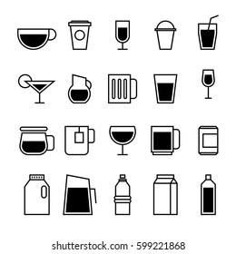 Drinking line icons set isolated on white background, vector illustration - Shutterstock ID 599221868