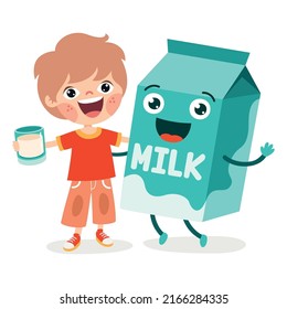 Drinking Milk Concept With Cartoon Character