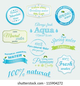 Drinking and Mineral Water Labels and stickers. Vector