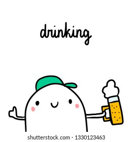 Drinking too much alcoholic drinks bad habit hand drawn illustration with cute marshmallow cartoon minimalism