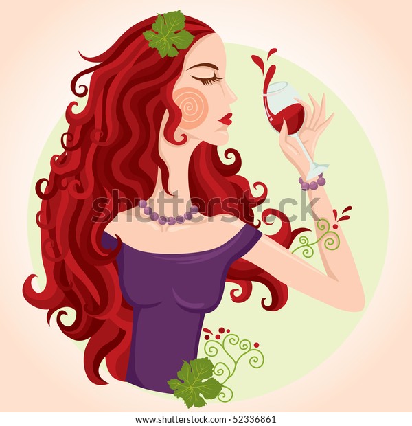 Drinking Red Wine Lady Illustration Stock Vector Royalty Free 52336861