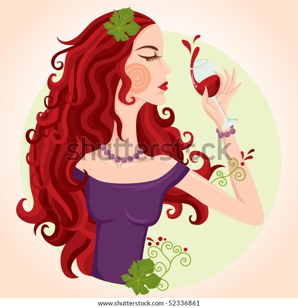 Drinking Red Wine Lady Illustration Stock Vector (Royalty Free) 52336861