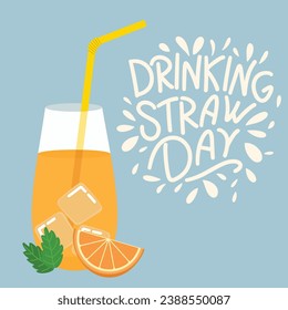 Drinking straw day banner. Handwriting square banner Drinking straw day calligraphy lettering. Hand drawn vector art.