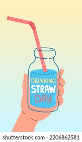 Drinking straw day card banner flat design vector