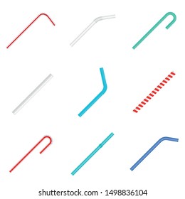 Drinking straw day icon set. Flat set of drinking straw day vector icons for web design