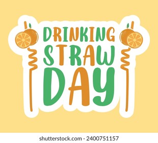 Drinking straw day. Illustration of cocktail straw with orange