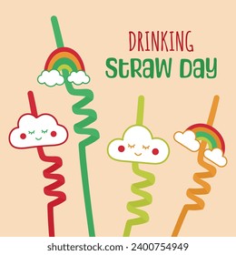 Drinking straw day. Illustration of cute hand drawn cocktail straws