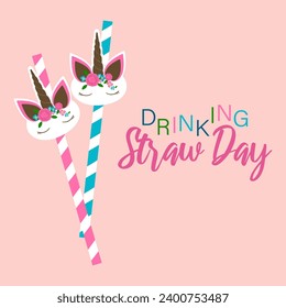 Drinking straw day. Unicorn cocktail straw illustration