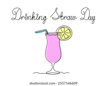 Drinking Straw Day.abstract drink, cocktail with a straw.  continuous single line art drawing sketch, logo