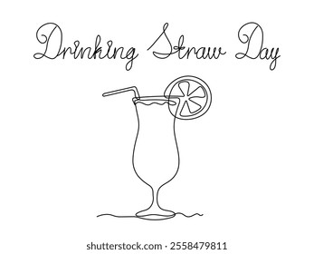 Drinking Straw Day.abstract drink, cocktail with a straw.  continuous single line art drawing sketch, logo