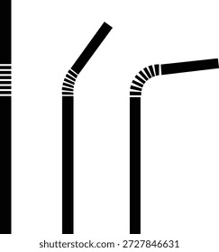 Trinkhalm-Ikone in schwarzen flachen Stilen. Getränke Schlauch Symbole, Kunststoff biegbar wiederverwendbares Zubehör Zeichen, Vektorgrafik für Bar Cafe Getränk Designs einzeln auf transparentem Hintergrund.