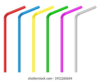 Drinking straw set on a white background. Vector illustration.