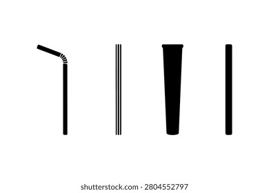 Drinking Straw Silhouette Collection Minimal Black Beverage Icons
