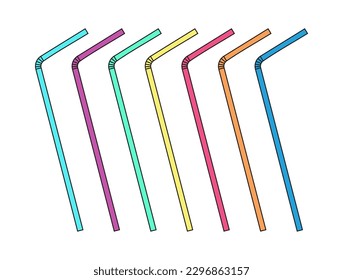 Drinking straws set. Vector colorful pipe tube plastic straw for juice, cocktail isolated.