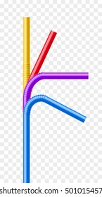 Drinking straws set. Vector colorful pipe tube plastic straw for juice, cocktail isolated.