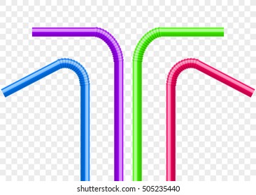 Drinking straws set. Vector colorful pipe tube plastic straw for juice, cocktail isolated.