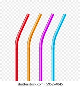 Drinking straws set. Vector colorful pipe tube plastic straw for juice, cocktail isolated.