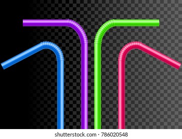 Drinking straws set. Vector colorful pipe tube plastic straw for juice, cocktail isolated.