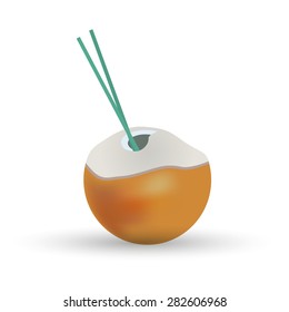 drinking sweet coconut milk from coconut eps10
