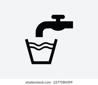 Beber Tap Agua Faucet Relleno Cubo Blanco Negro Símbolo Símbolo Icono Icono Gráfico Material gráfico Ilustración Pictograma Vector 