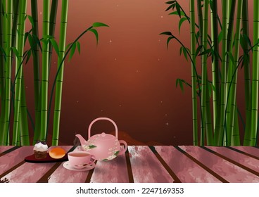 drinking tea with bamboo tanabata night, billboard Business Presentation Template use for decoration graphic resources isolated transparent background png and print fabric