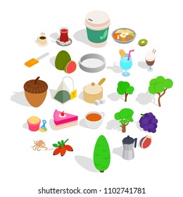 Drinking tea icons set. Isometric set of 25 drinking tea vector icons for web isolated on white background