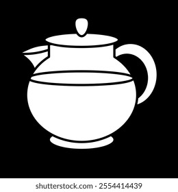 Drinking tea pot vector illustration, coffee pot clip art, tea kettle icon, teapot clipart image, white on black background
