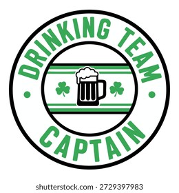 Emblema do capitão da equipe de bebidas, caneca de cerveja, trevos, sorte irlandesa, listras verdes e brancas