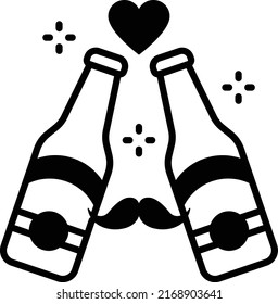 Drinking together with love Vector Icon Design, Happy Fathers Day Symbol, Dads Gift Elements Sign, Parents Day Stock illustration, Clinking bottles with mustache Concept