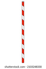 Drinking tube, straight striped red-white - vector full color illustration. Drinking straw plastic picture