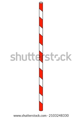 Drinking tube, straight striped red-white - vector full color illustration. Drinking straw plastic picture
