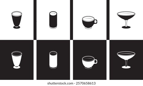 Drinking utensils vector design. Beverage equipment icon set.