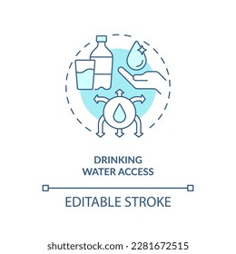 Drinking water access turquoise concept icon. Clean aqua and sanitation abstract idea thin line illustration. Isolated outline drawing. Editable stroke. Arial, Myriad Pro-Bold fonts used