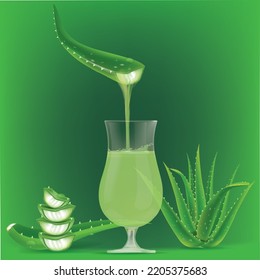 Drinking water from  Aloe Vera comes down to the cup.illustration vector