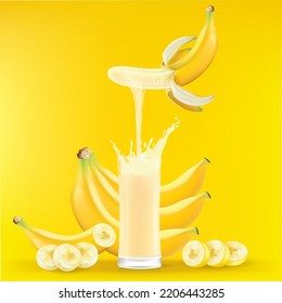 Drinking water from banana comes down to the glass.illustration vector