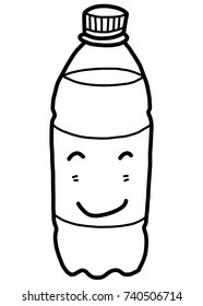 drinking water bottle cartoon vector and illustration, black and white, hand drawn, sketch style, isolated on white background.