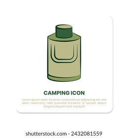 Diseño del icono de la botella de agua potable para el equipo de camping en estilo dibujado a mano