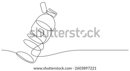drinking water bottle open cap one line continuous drawing minimalism copy space decoration