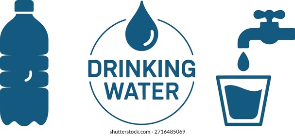 Botella de agua potable y el icono del grifo