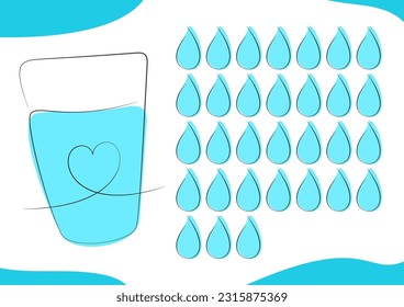 Drinking water checklist. Reusable illustration of water tracker. Healthy lifestyle. Health care. Layout in A4 size. 
